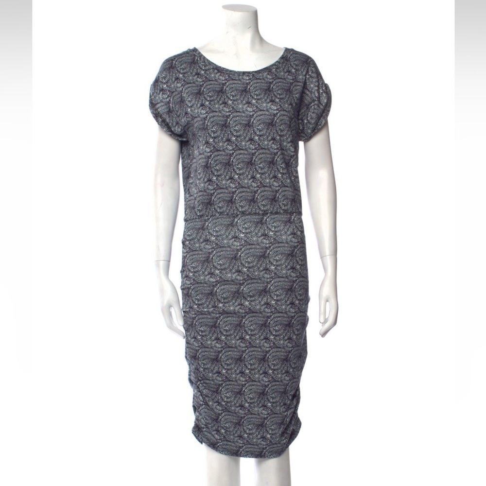 NWT MAJE BLUE PRINT RUNCHED MIDI LENGTH DRESS